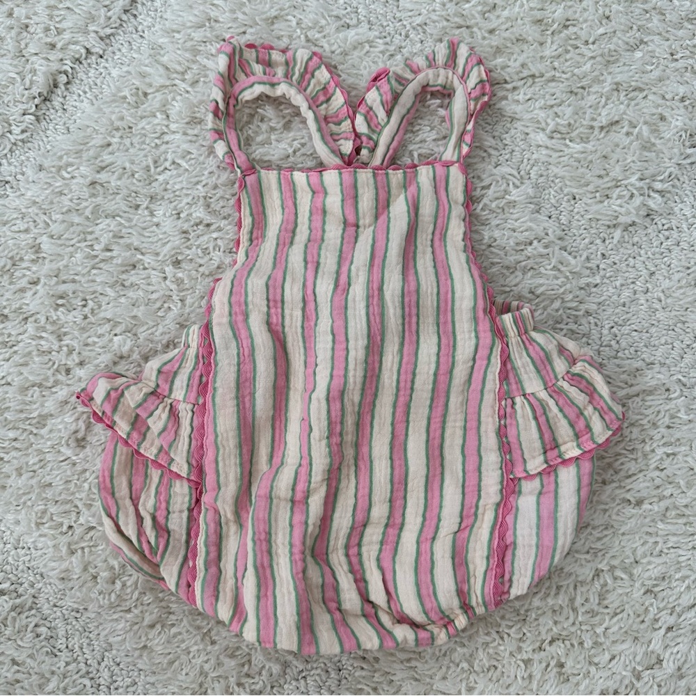 Angel Dear Ric-Rac Ruffle Sunsuit - Candy Stripe
